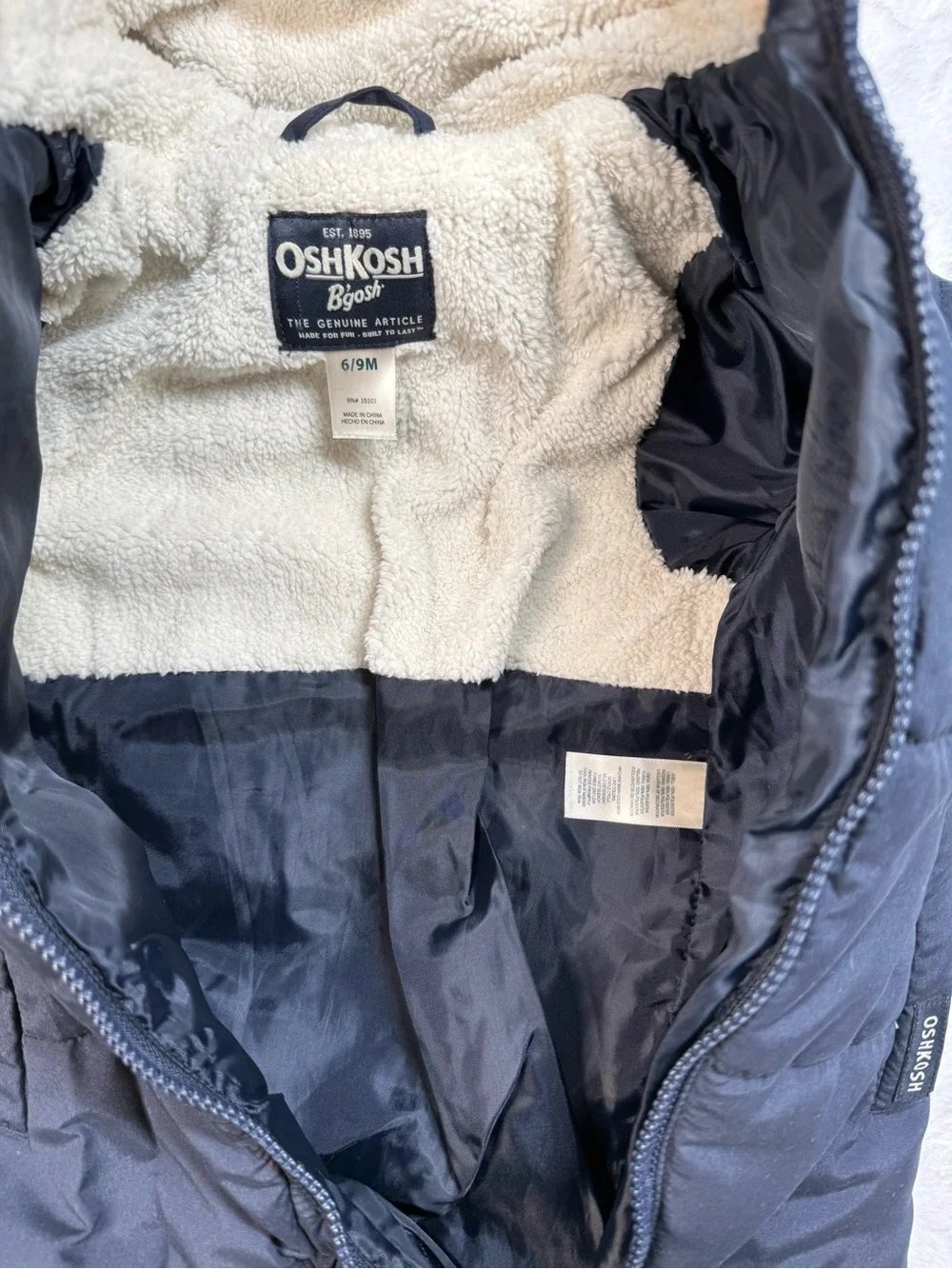 OshKosh B'gosh Navy Hooded Sherpa-Lined One-Piece Footie